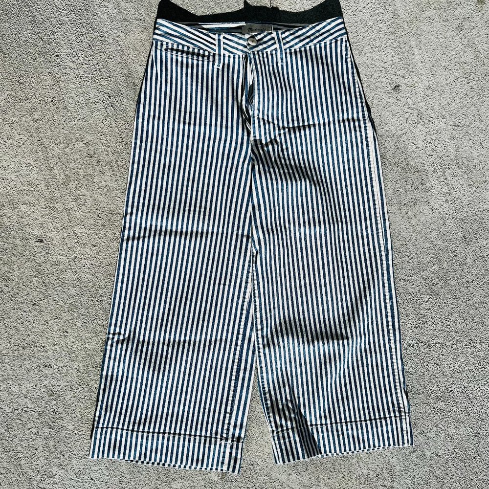 Madewell Emmett Wide-Leg Crop Pants in Herringbone Railroad Stripe Size 27P